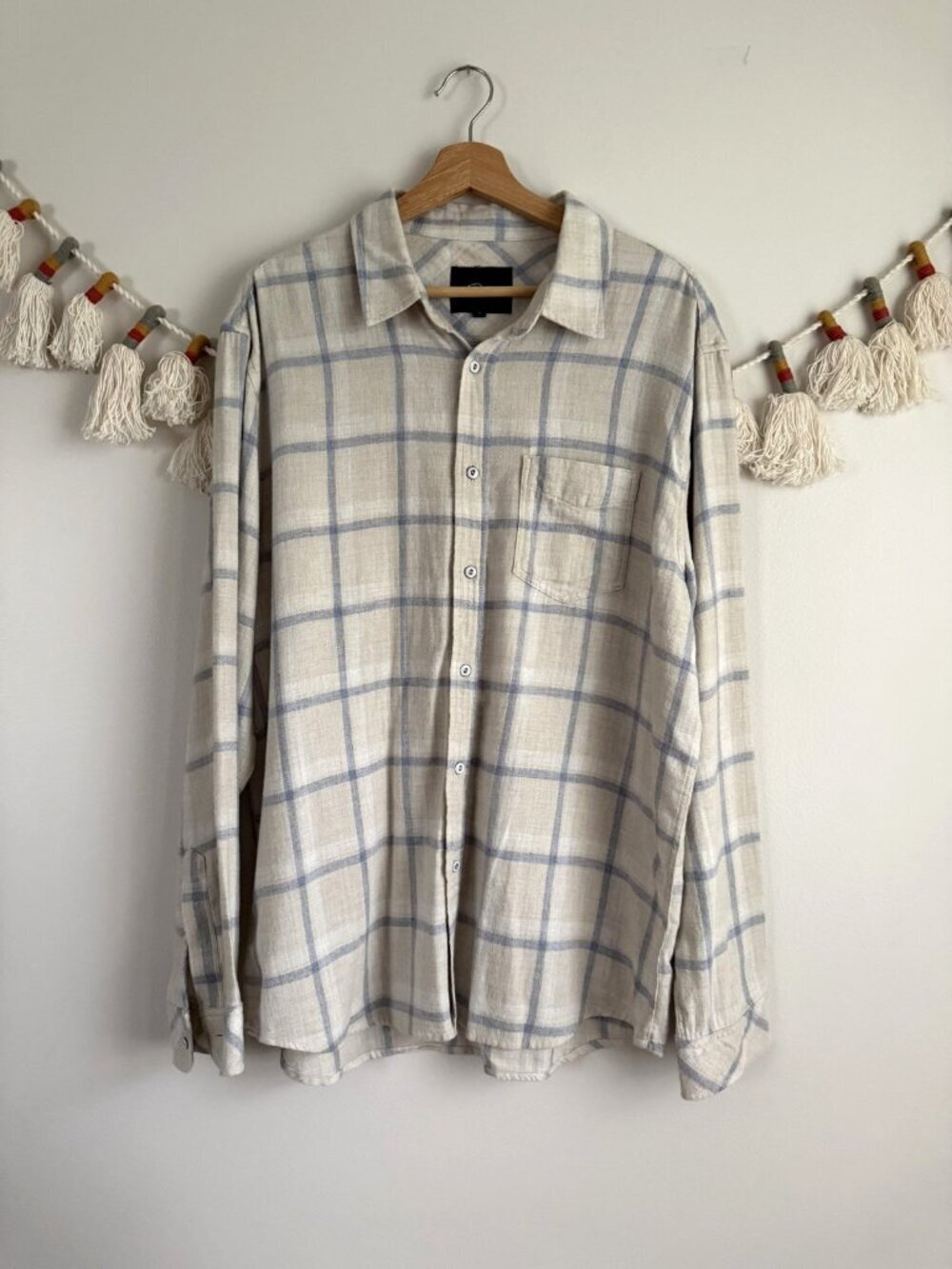Rails Lennox Parchment Sky Melange Button Up Plaid Long Sleeve Cotton Preppy L
